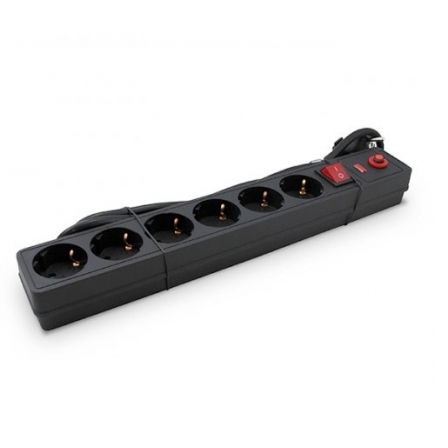 3Go REGP6 Regleta con 6 Tomas de Corriente y Cable de 1,5m, Negra
